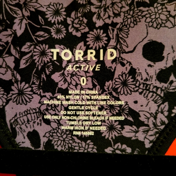 Racerback Torrid Black Purple Skull Floral Wicking Active Bra - Picture 7 of 14